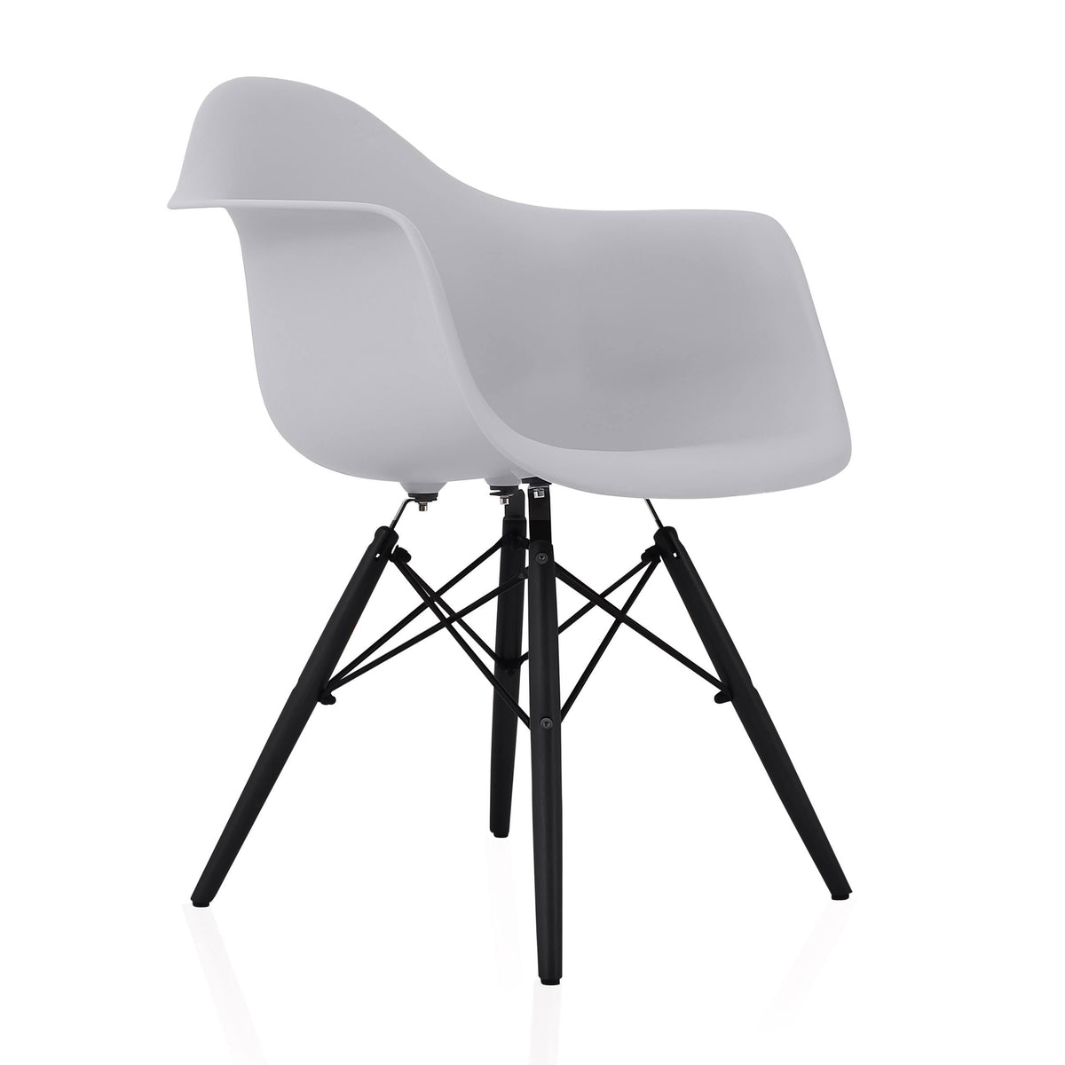 Light Grey Molded Plastic Dining Arm Chair with Black Wood Legs Q527280
