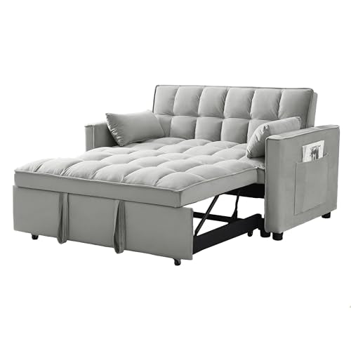Black Velvet Convertible Sleeper Sofa with Pullout Bed K865586