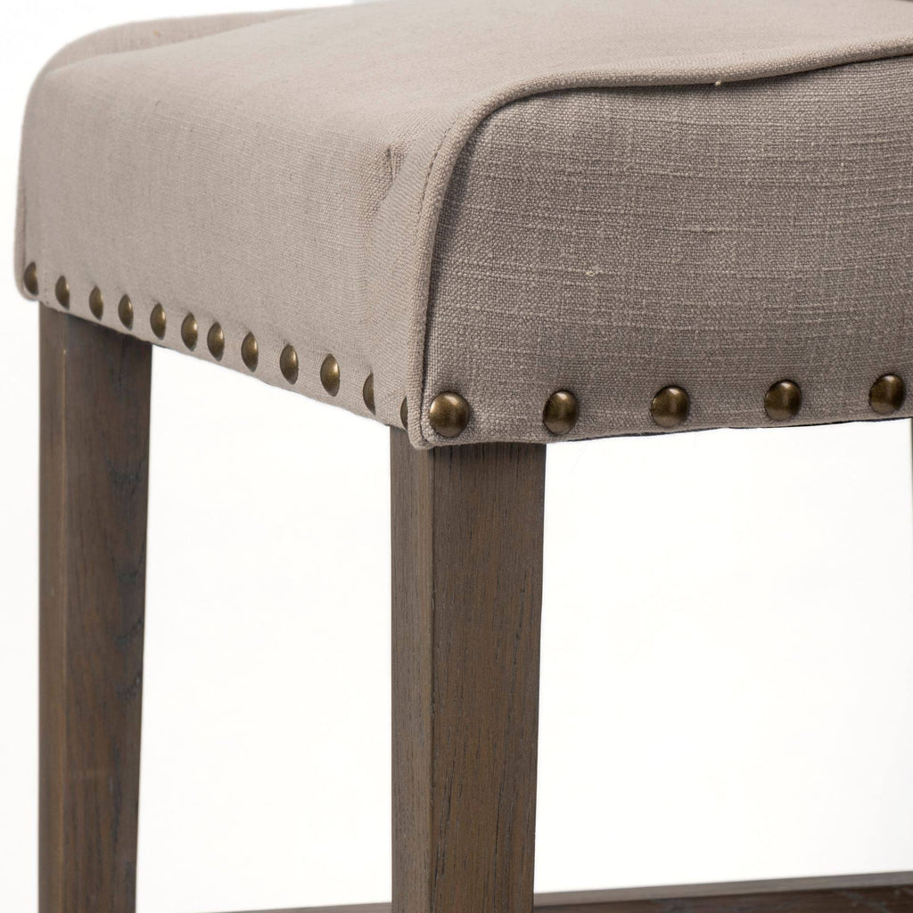 Beige Fabric Brown Wood Base Stool S27697