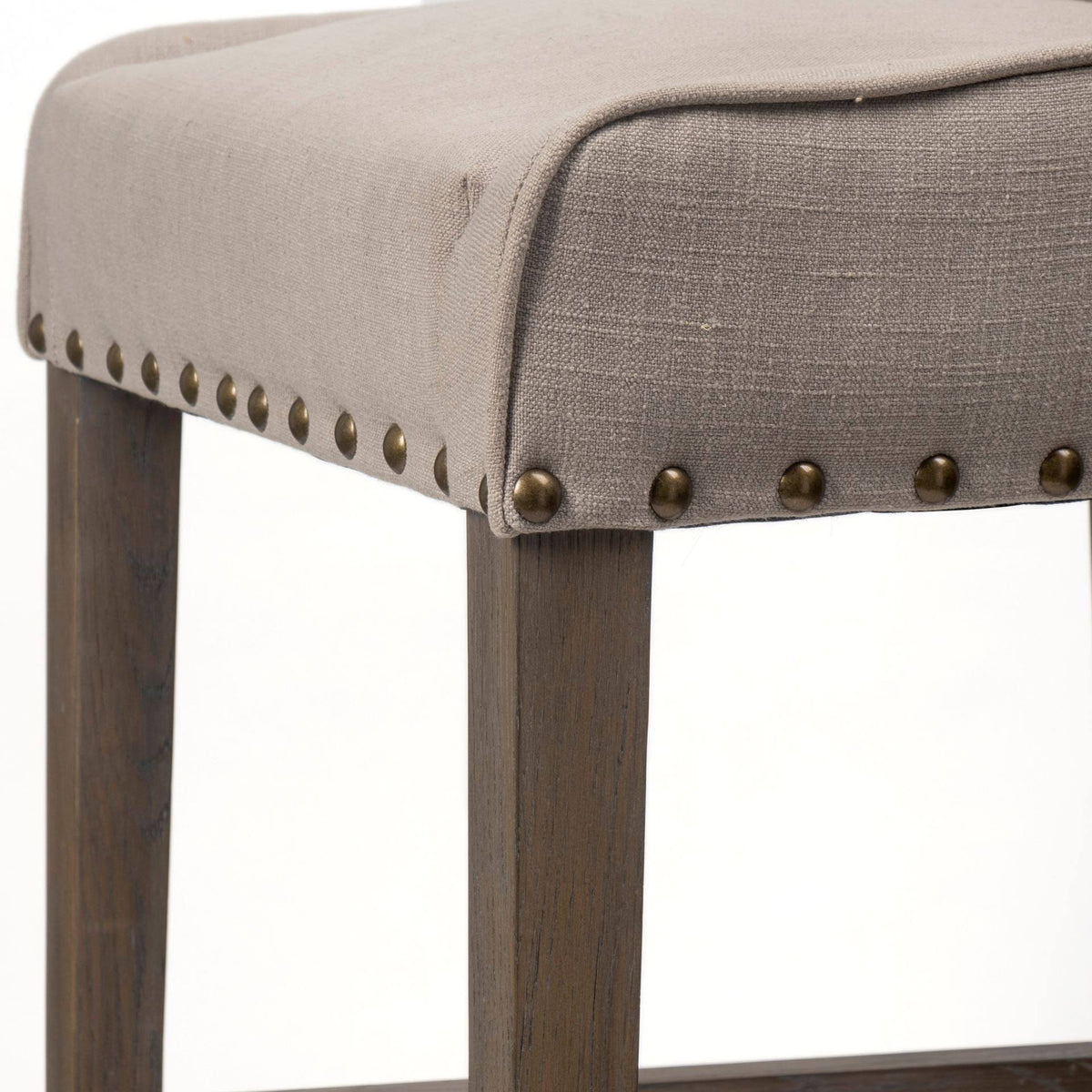 Beige Fabric Brown Wood Base Stool S27697