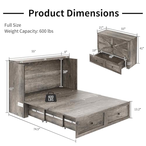 White Full Size Murphy Bed with Storage Drawer U8114