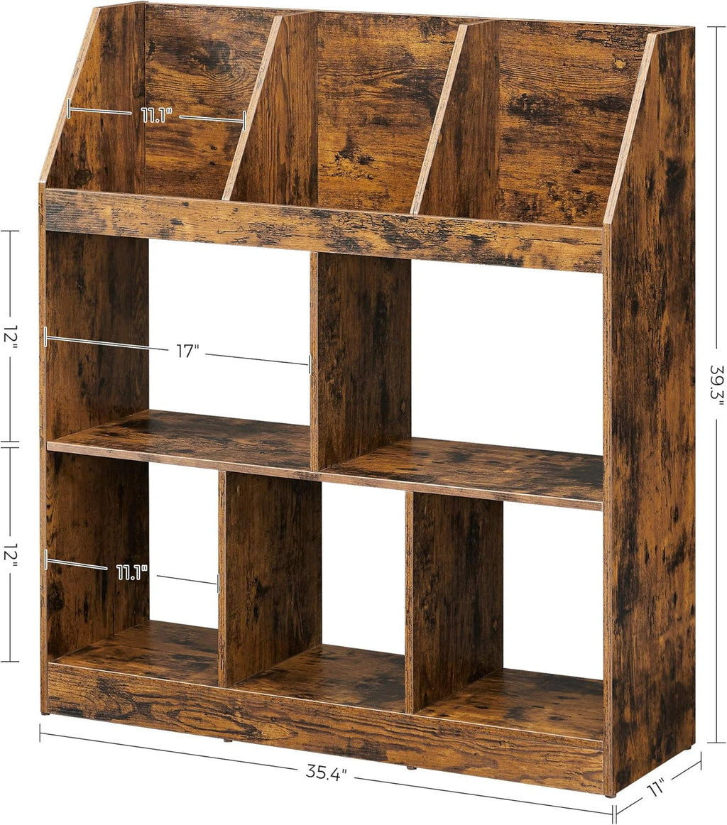 Rustic Brown Bookshelf with Cubbyholes G631