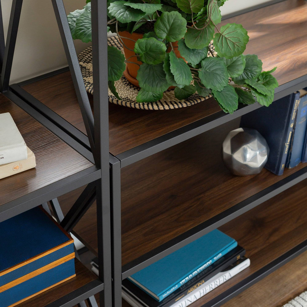 3-Piece X-Frame Entertainment Wall - Dark Walnut / Black Metal X382621