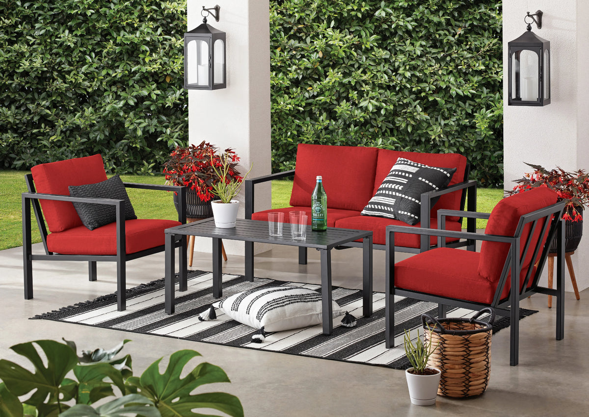 4-Piece Outdoor Patio Conversation Set, Seats 4, Gray R10900