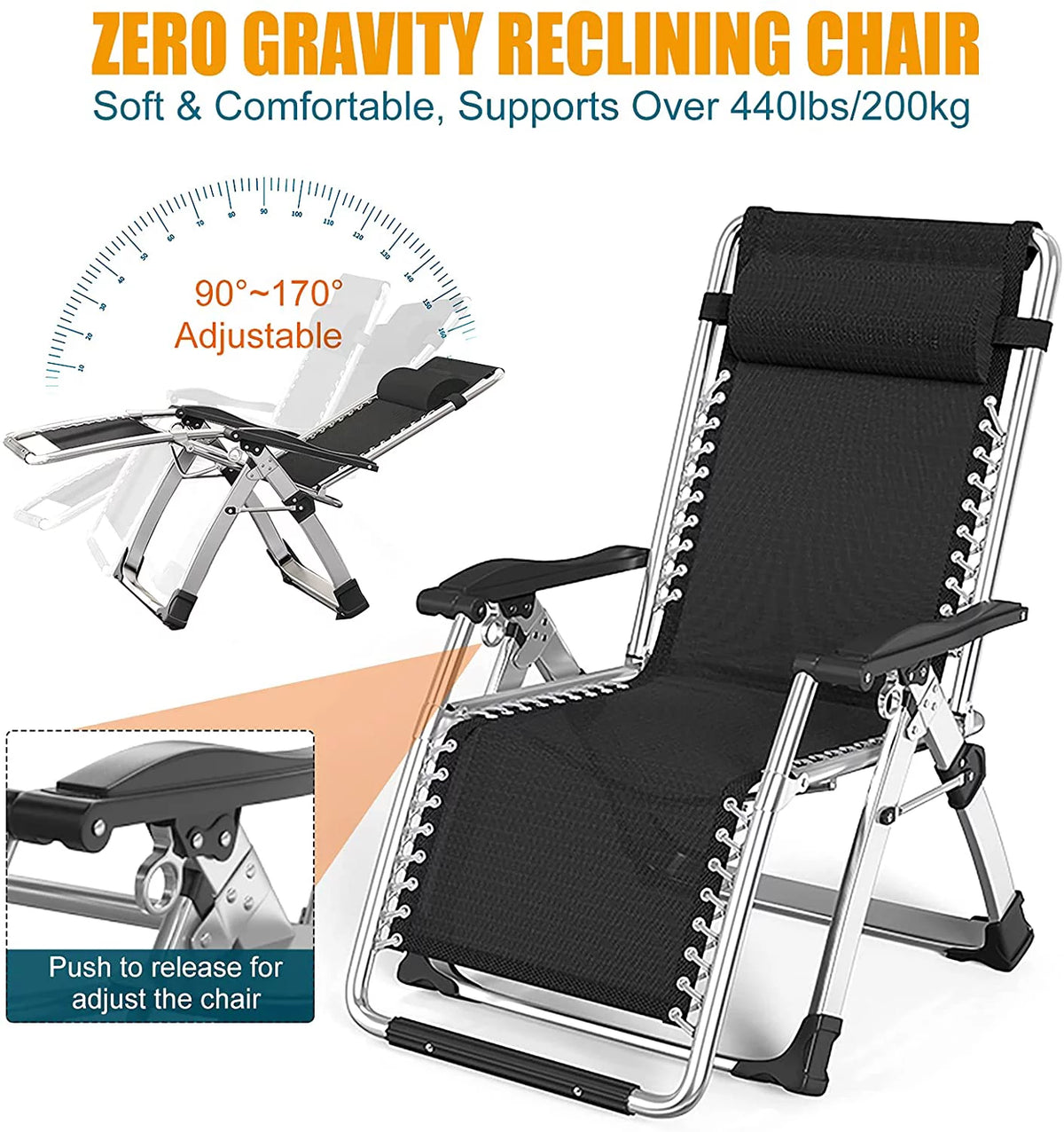 Zero Gravity Chair Set of 2 Gray Folding Recliner with Pillows and Cup Holder L525095