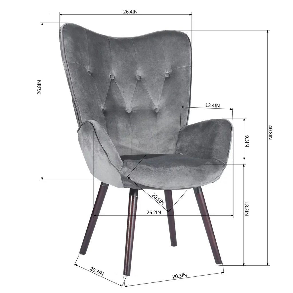 Gray Velvet Tufted Wing Back Accent Chair U12833