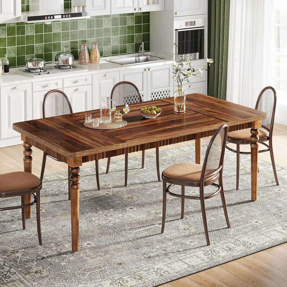 63-inch Farmhouse Dining Table with Solid Wood Turned Legs R701530