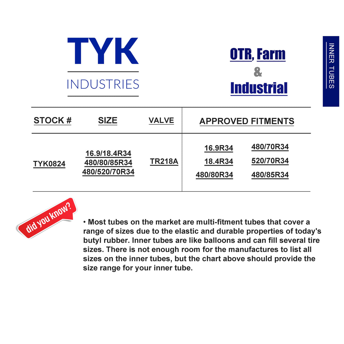 Tractor Tire Inner Tube TR218A Valve K7736