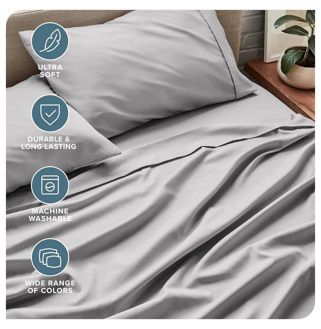 Light Grey 4 Piece Flex King Microfiber Bed Sheet Set I9833