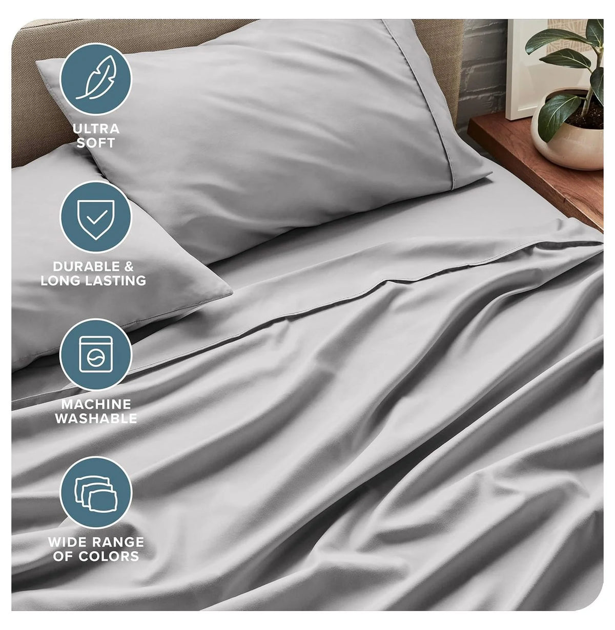 Light Grey 4 Piece Flex King Microfiber Bed Sheet Set I9833