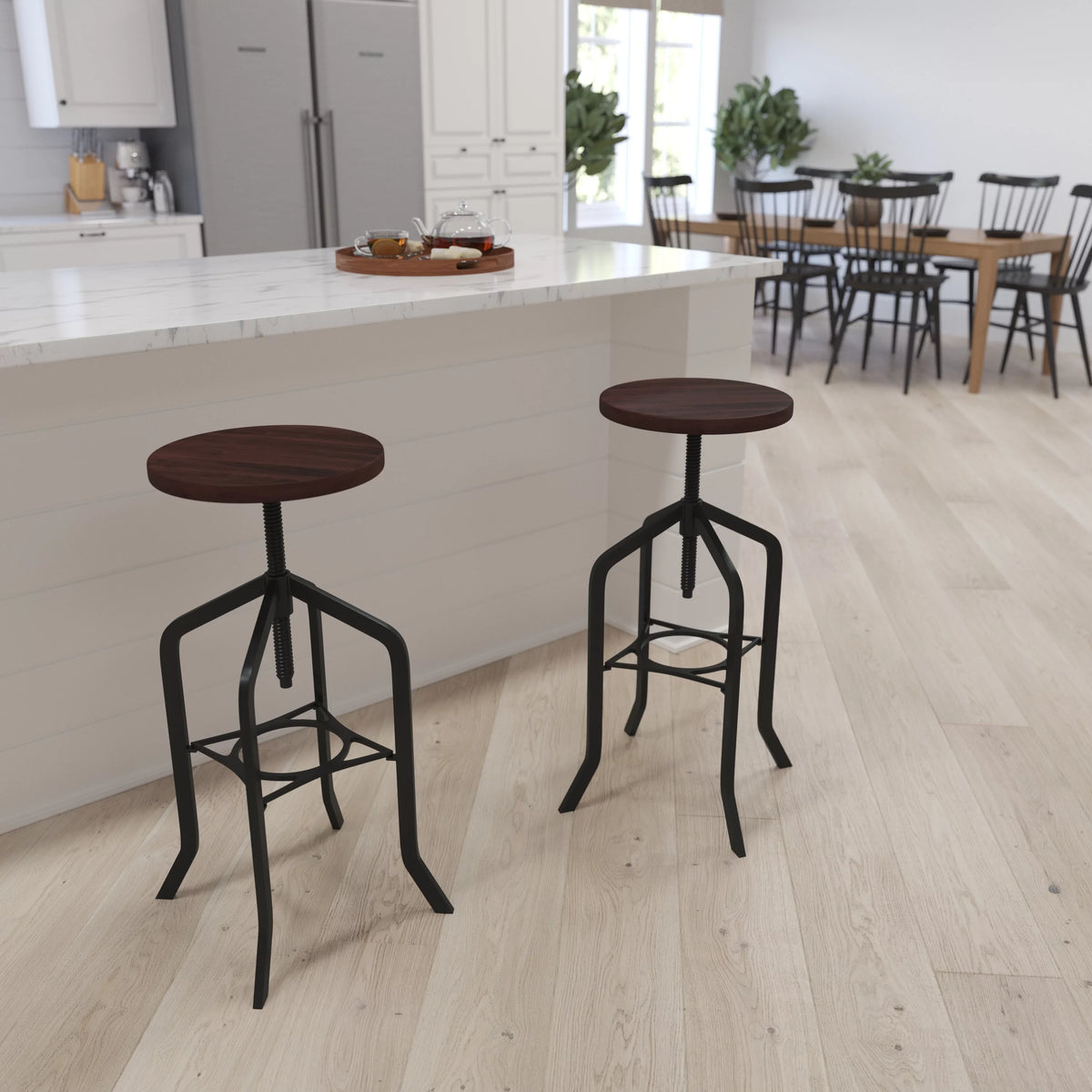 30 Inch Black Metal and Wood Adjustable Height Swivel Bar Stool C8620