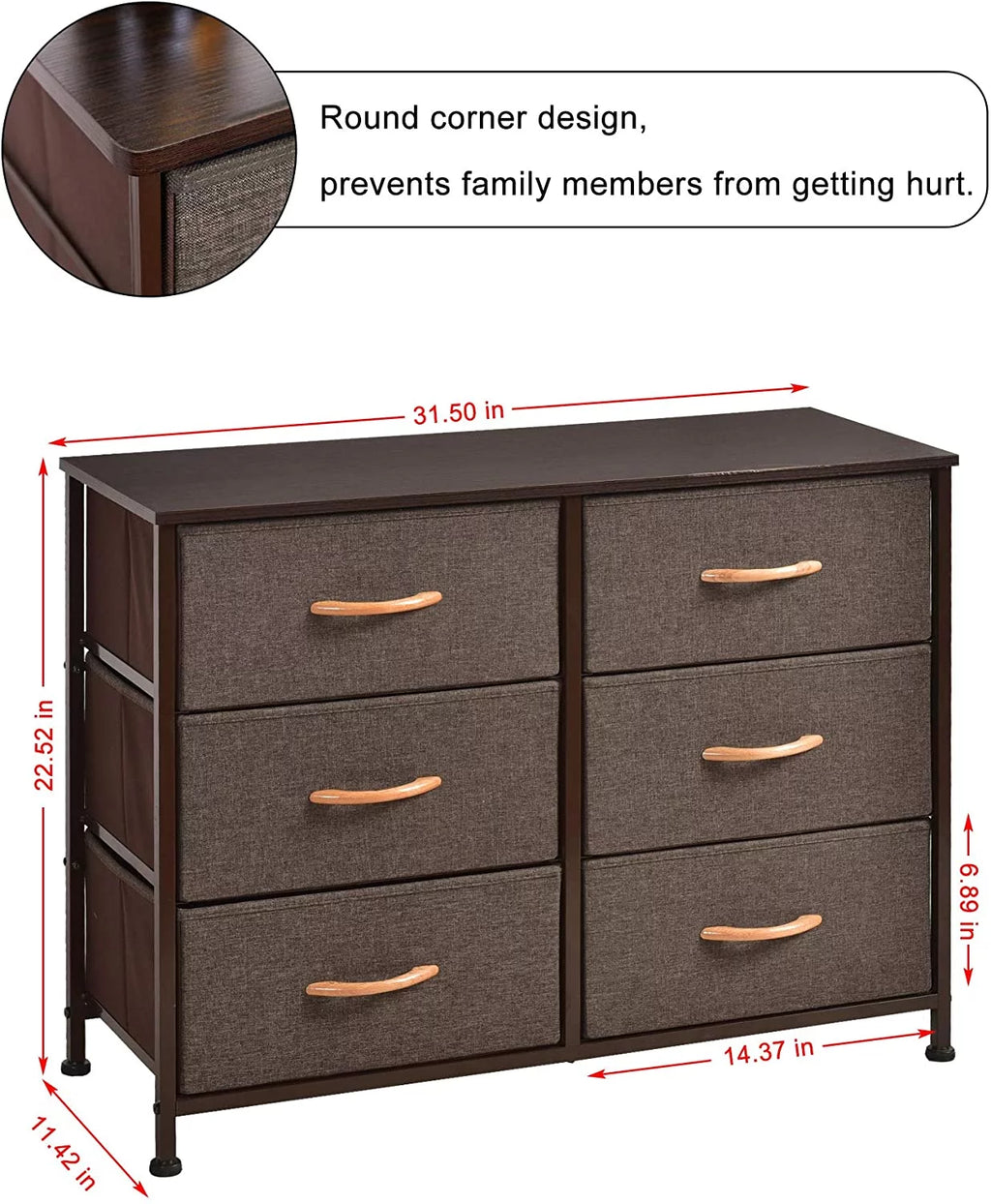 Brown 6 Drawer Storage Tower Unit P7048