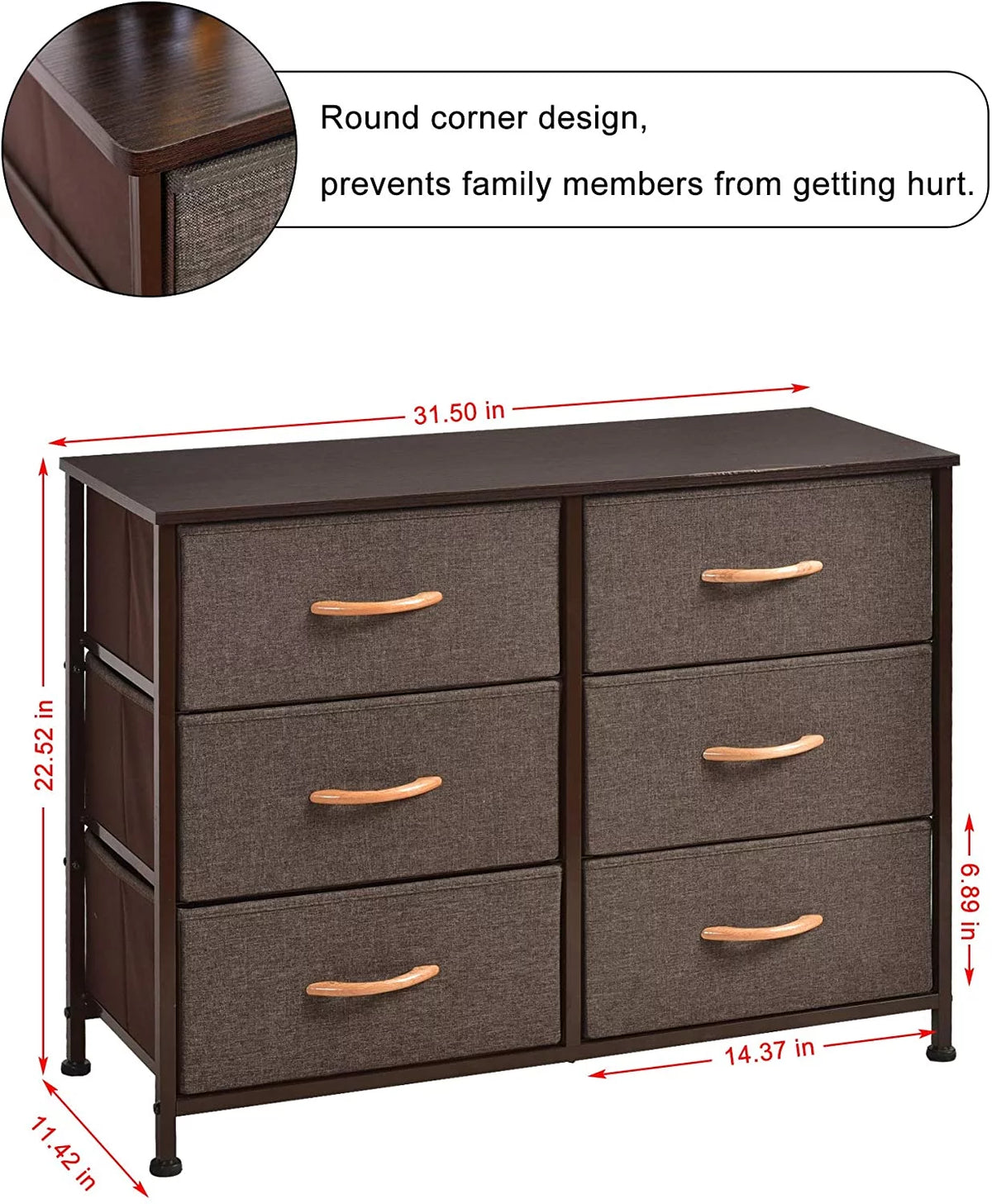 Brown 6 Drawer Storage Tower Unit P7048