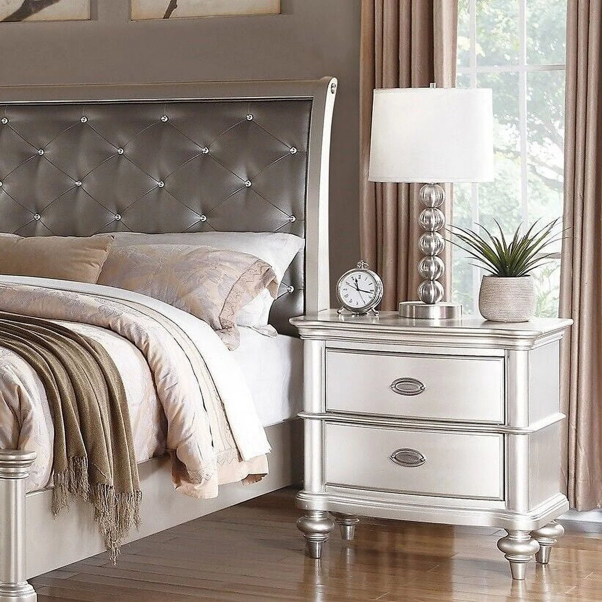 California King Size 3pc Set Faux Leather Tufted Headboard Bedroom Furniture S95998