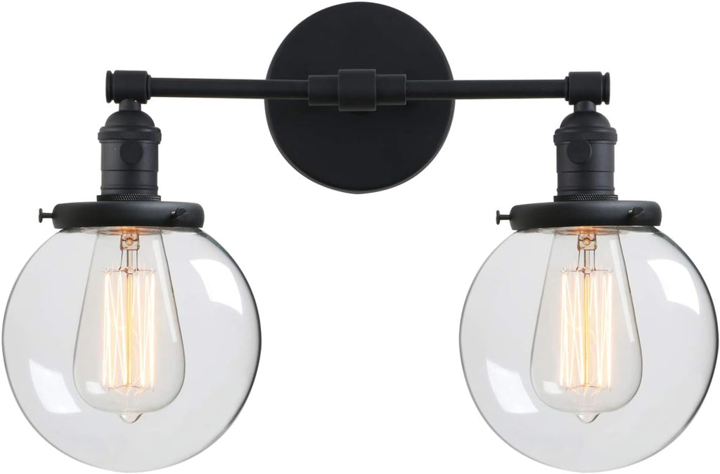 Industrial Style Wall Light Clear Double Sconce with Glass Round Canopy On/Off Button T46265