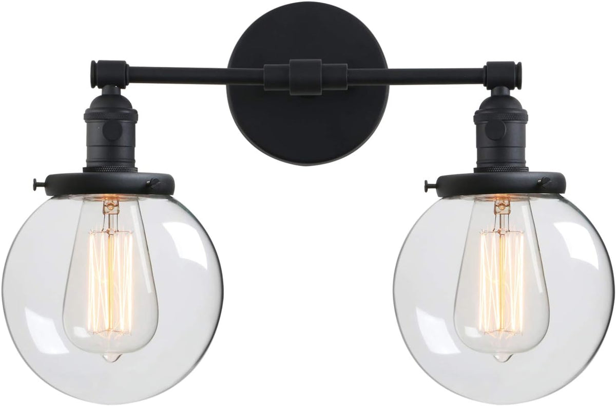Industrial Style Wall Light Clear Double Sconce with Glass Round Canopy On/Off Button T46265