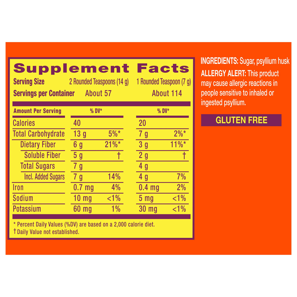 Sugar No Flavor Psyllium Fiber Supplement Powder 114 Tbsp Y615