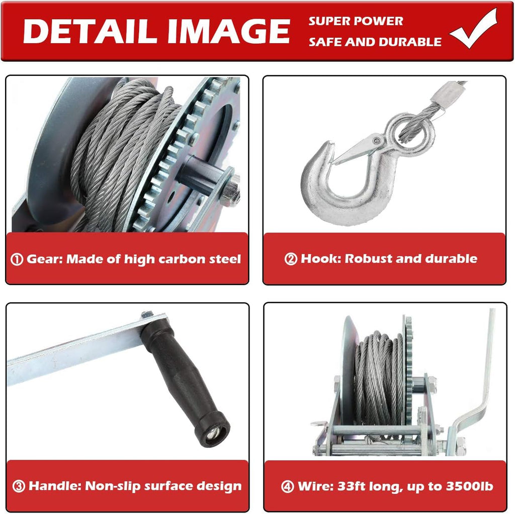 Hand Winch Crank Cable 3500lbs, Steel, Pack of 2 N1944