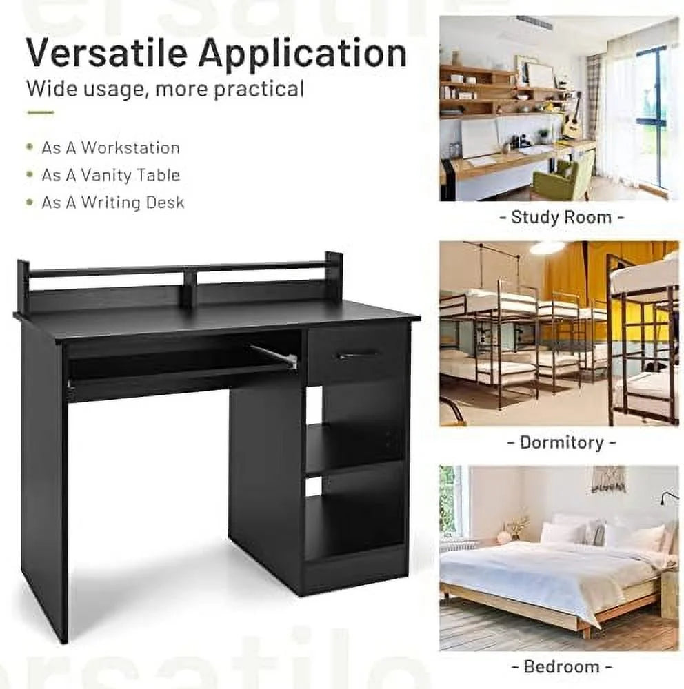Black Wooden Computer Desk with Drawers Y182