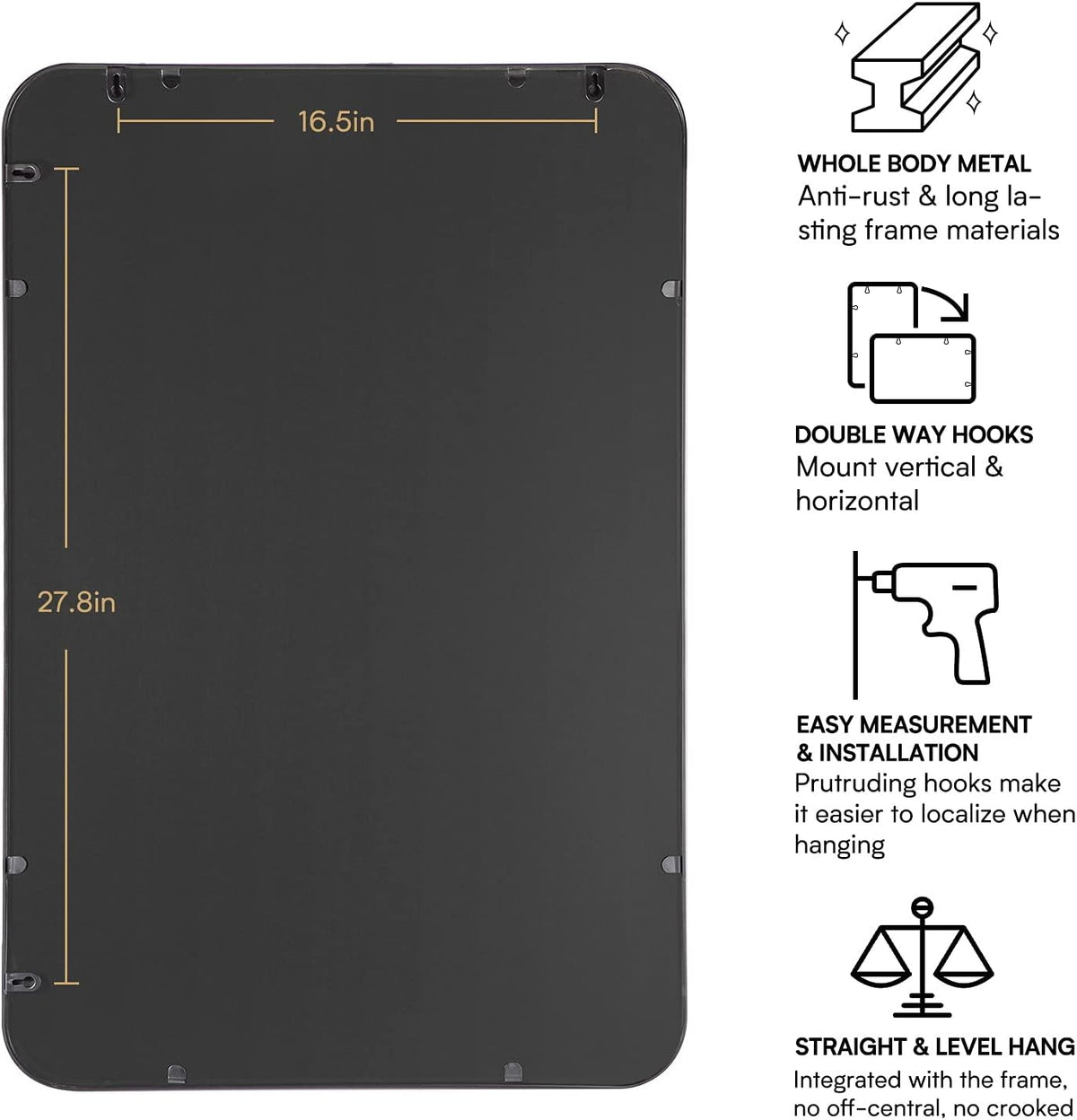 24x36 Rectangular Wall Mount Mirror with Stainless Steel Metal Frame A523297