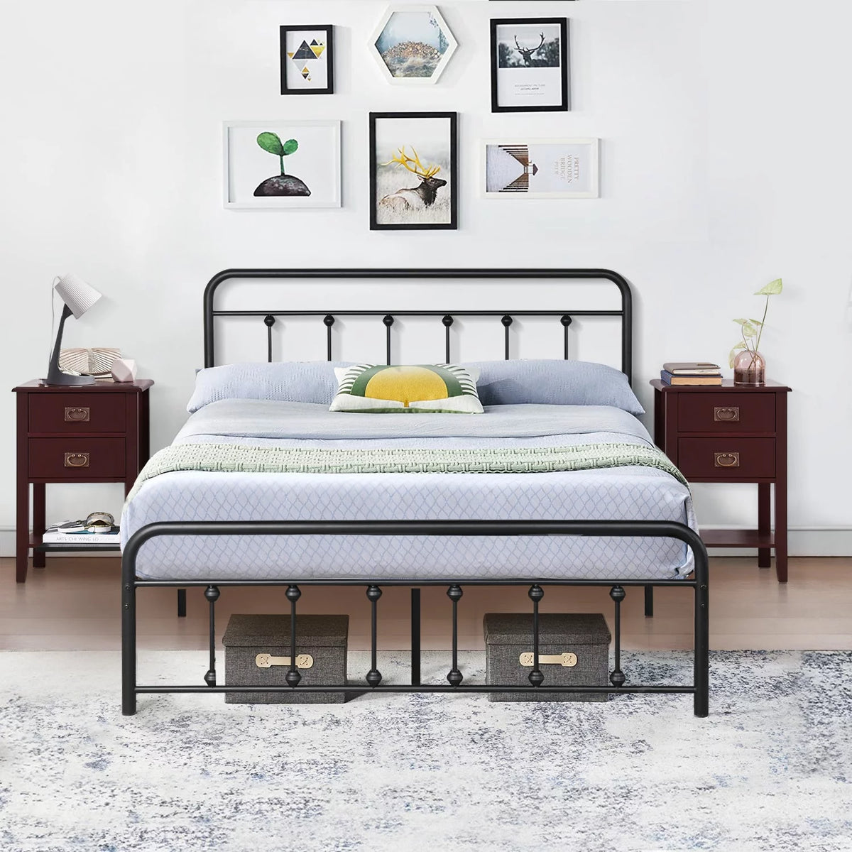 3-Piece Bedroom Set with Full Metal Bed Frame and 2 Nightstands M463732