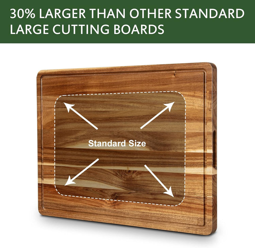 Acacia Wood Cutting Board 24x18 inch with Handle Juice Groove V150