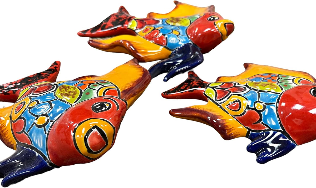 Talavera Fish Sculpture 3pc Multicolor Hand Painted J864257