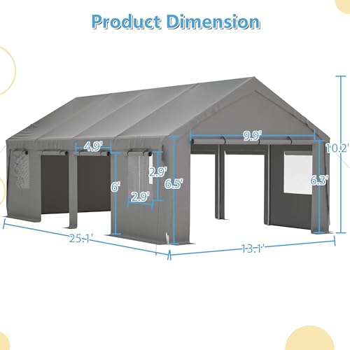 Carport 20x12ft Portable Garage with Roll-up Ventilated Windows & Removable Sidewalls F248