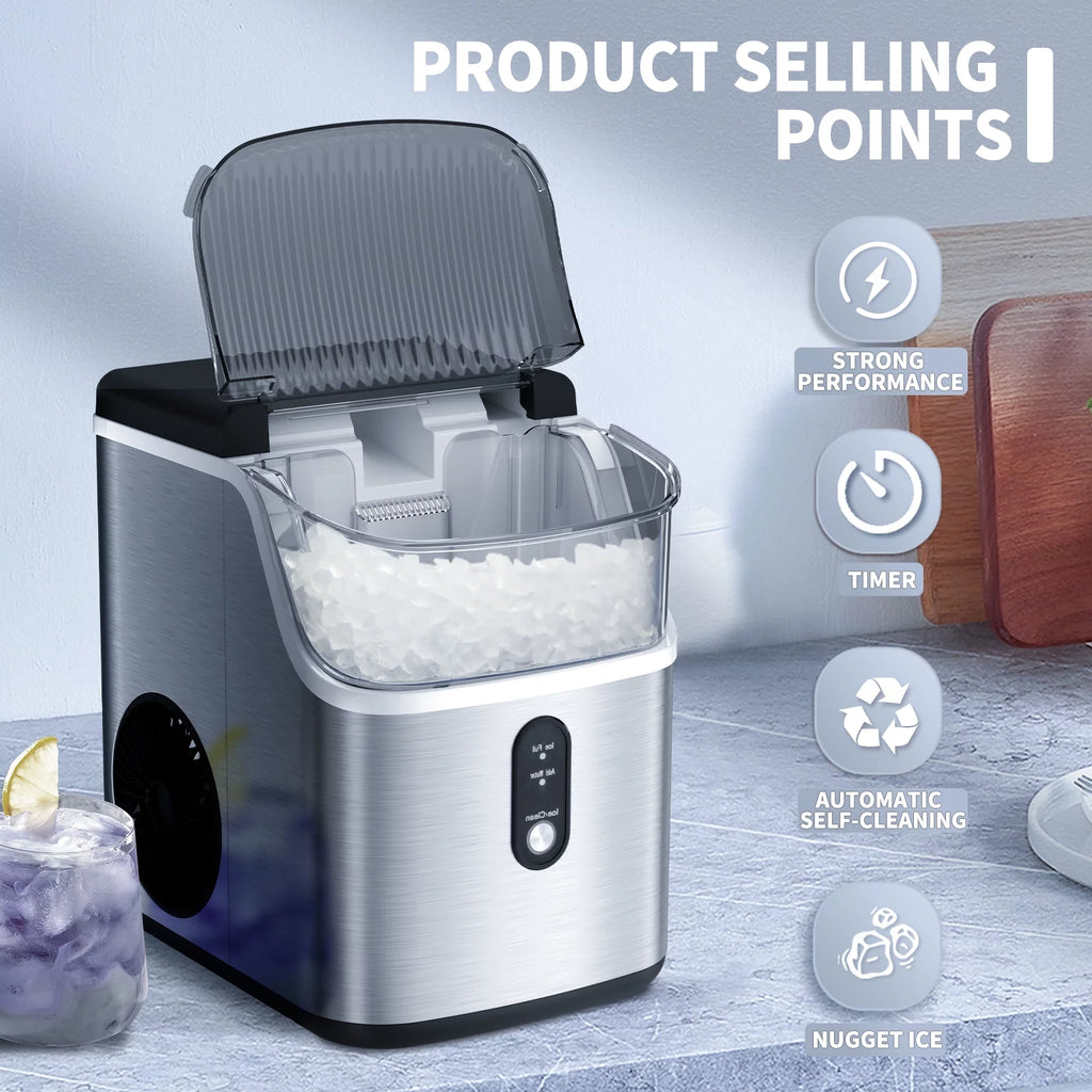 Nugget Ice Maker Countertop 33lbs/24H Self-Cleaning Stainless Steel Silver V716399