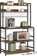 Rustic Brown and Black Kitchen Storage Shelf with Power Outlet B278