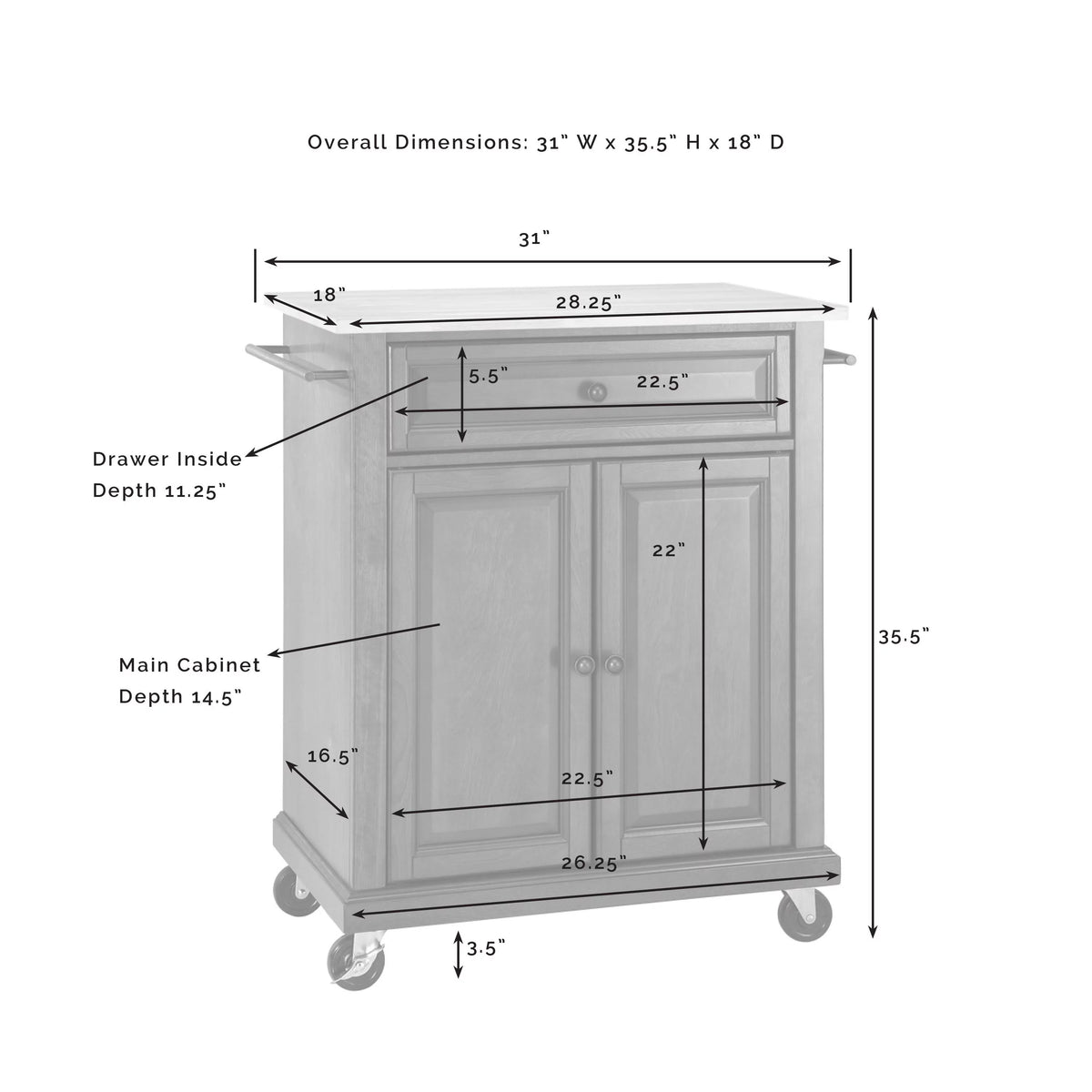 Wood Kitchen Cart with Granite Top D69706