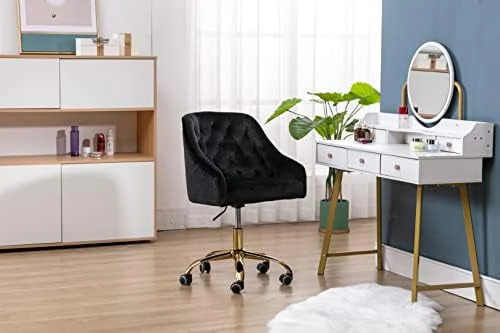 Pink Velvet Upholstered Swivel Desk Chair with Wheels M69698