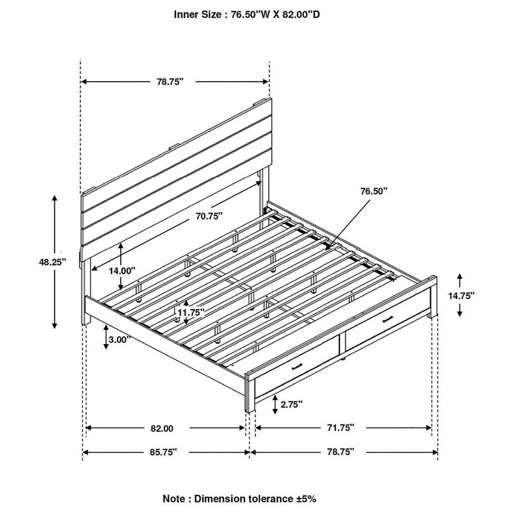 White Wood Eastern King Storage Bed C299