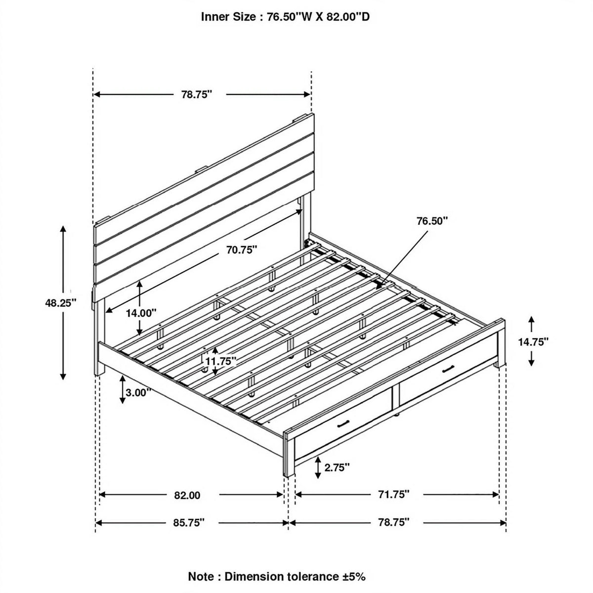 White Wood Eastern King Storage Bed C299