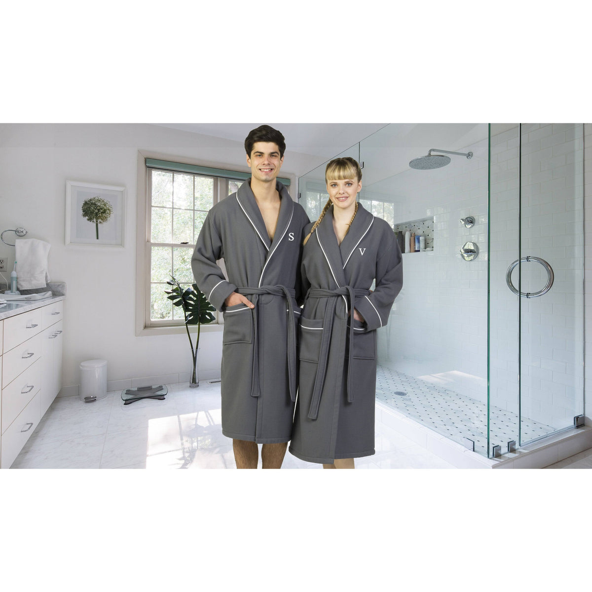Dark Gray Turkish Cotton Waffle Terry Bathrobe U32804