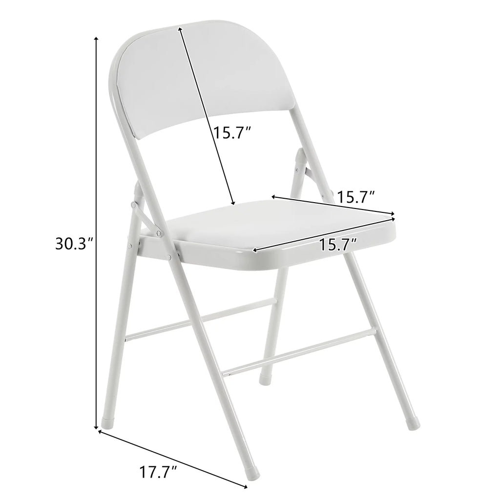 4 Pack White Folding Chairs with Metal Frame and Cushion O7054