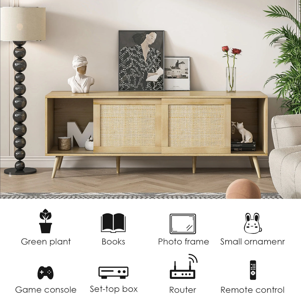 Farmhouse Rattan TV Stand for 75 inch TV C151