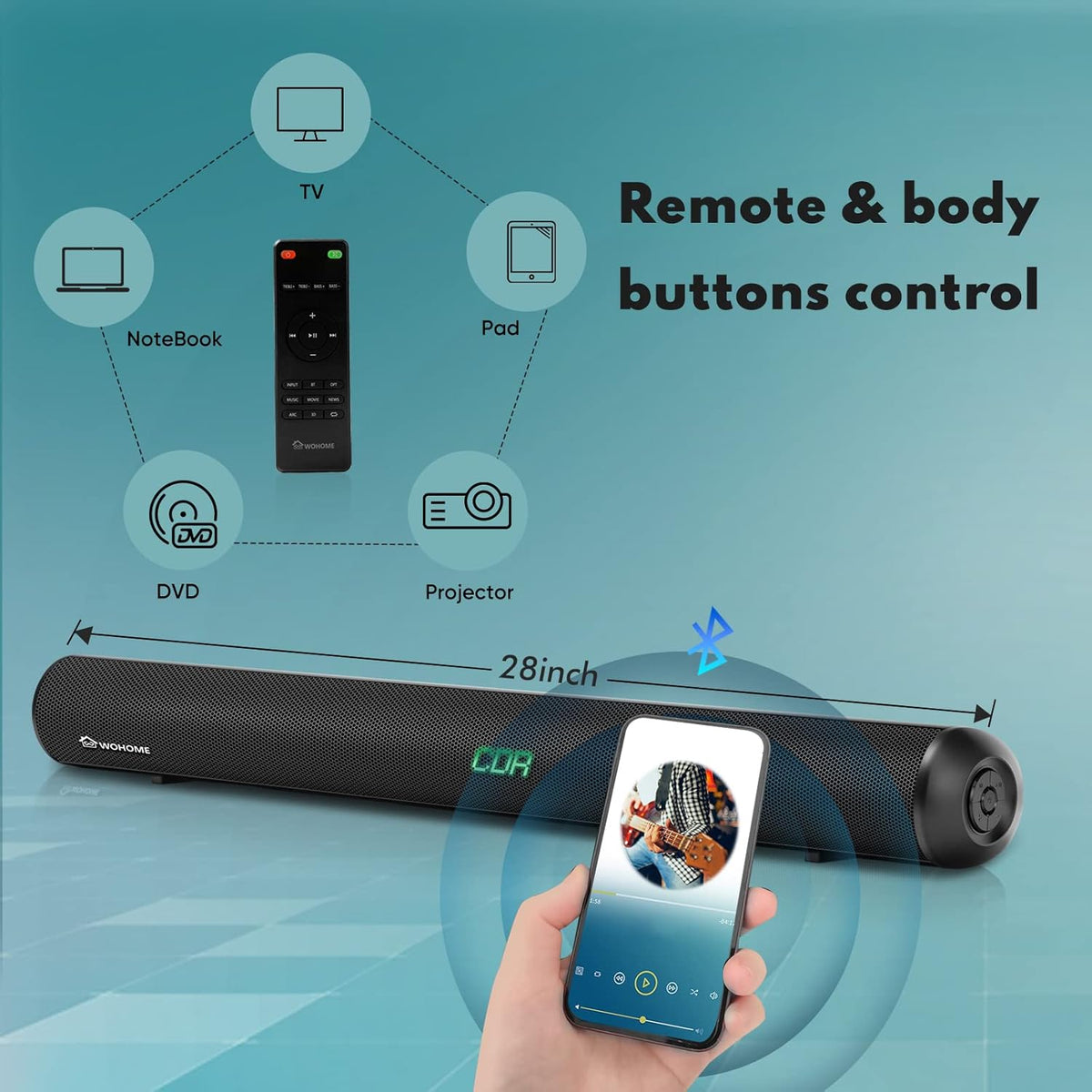 28-Inch 120W Sound Bar with Subwoofer and Wireless Bluetooth X9528