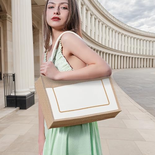 10 Pack Reusable Jute Canvas Tote Bags with Handles I536394