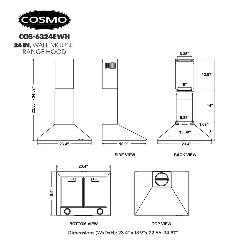 24 in. Ducted Wall Mount Range Hood in Stainless Steel with LED Lighting and Permanent Filters U476