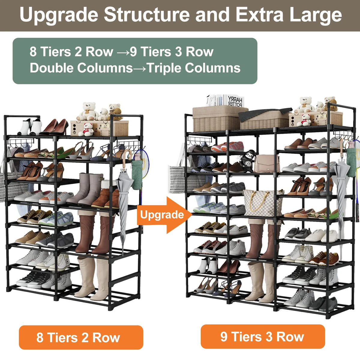 9 Tiers Metal Shoe Rack Storage Organizer Black G194713