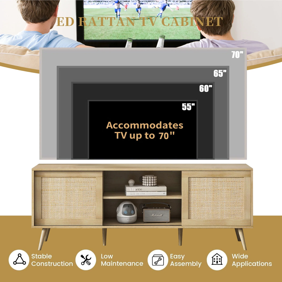 Farmhouse Rattan TV Stand for 75 inch TV C151
