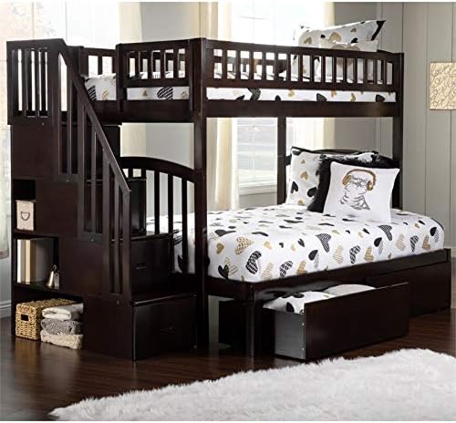 Solid Wood Staircase Storage Bunk Twin Over Full Espresso D1881