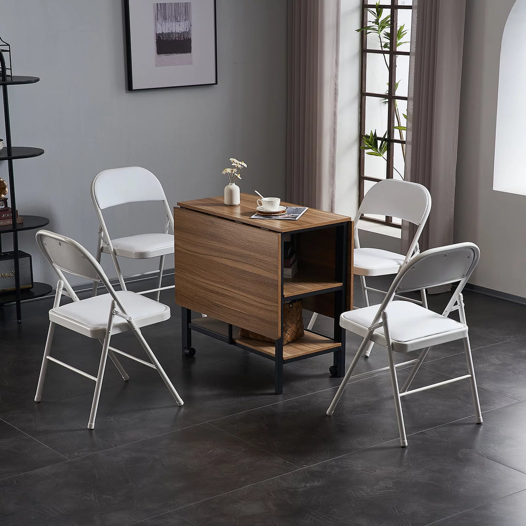 4 Pack White Folding Chairs with Metal Frame and Cushion O7054