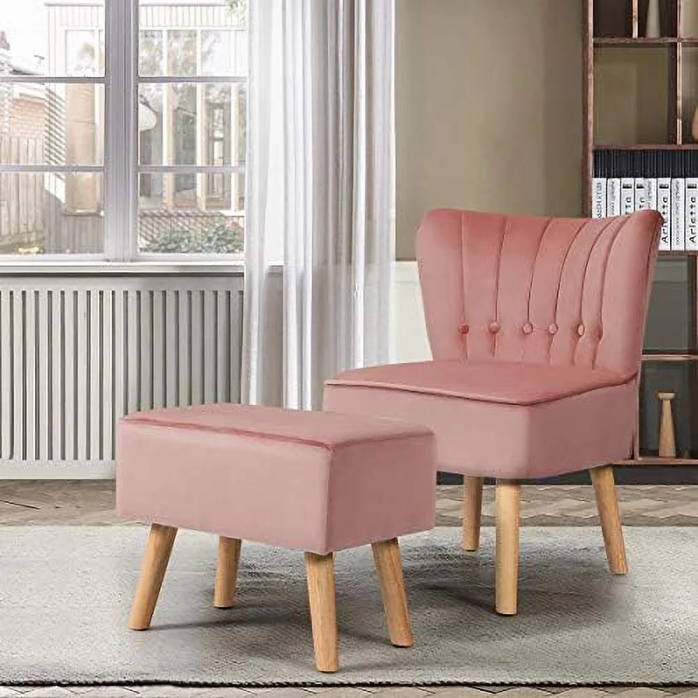 Pin Velvet Accent Chair with Ottoman E575