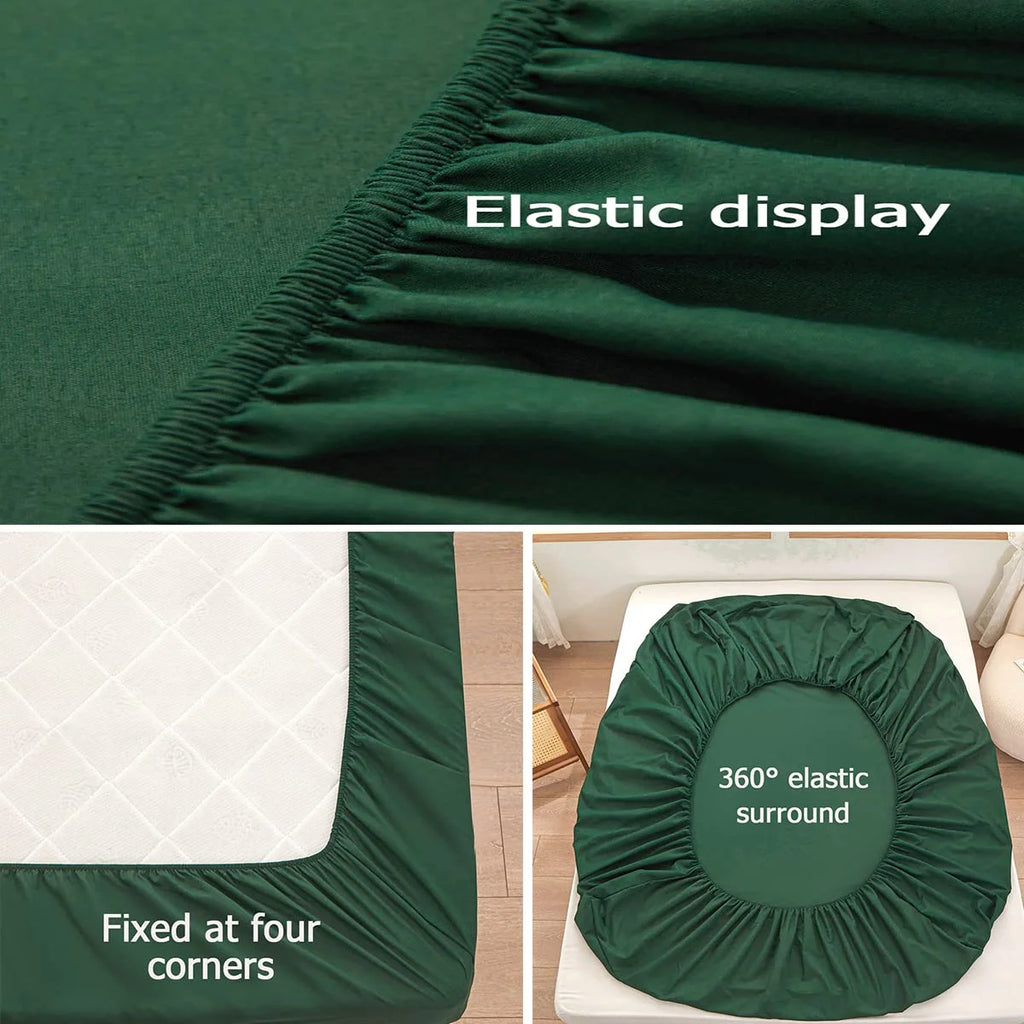 Dark Green Microfiber Queen Fitted Sheet, Deep Pocket 15 Inch N3804