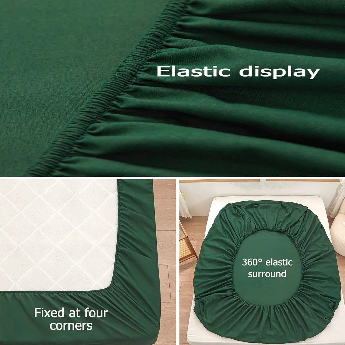 Dark Green Microfiber Queen Fitted Sheet, Deep Pocket 15 Inch N3804