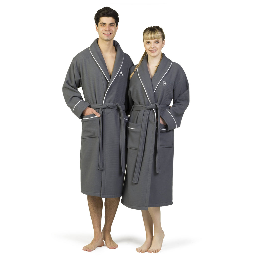 Dark Gray Turkish Cotton Waffle Terry Bathrobe U32804