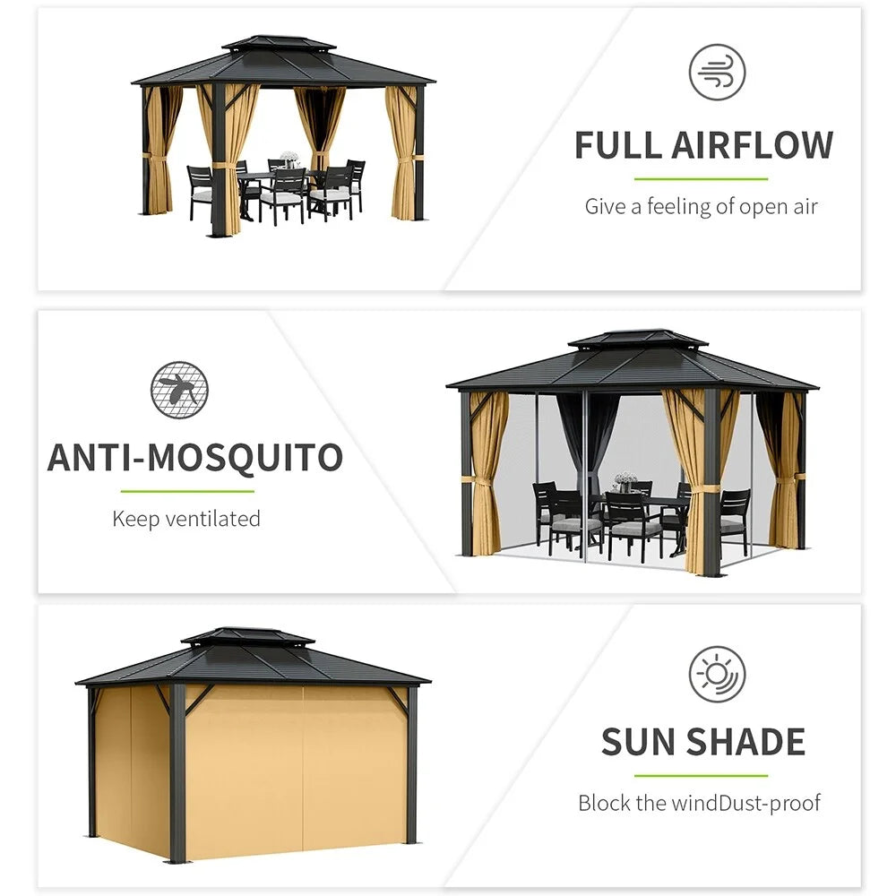 10X12 FT Aluminum Frame Hardtop Gazebo F6100