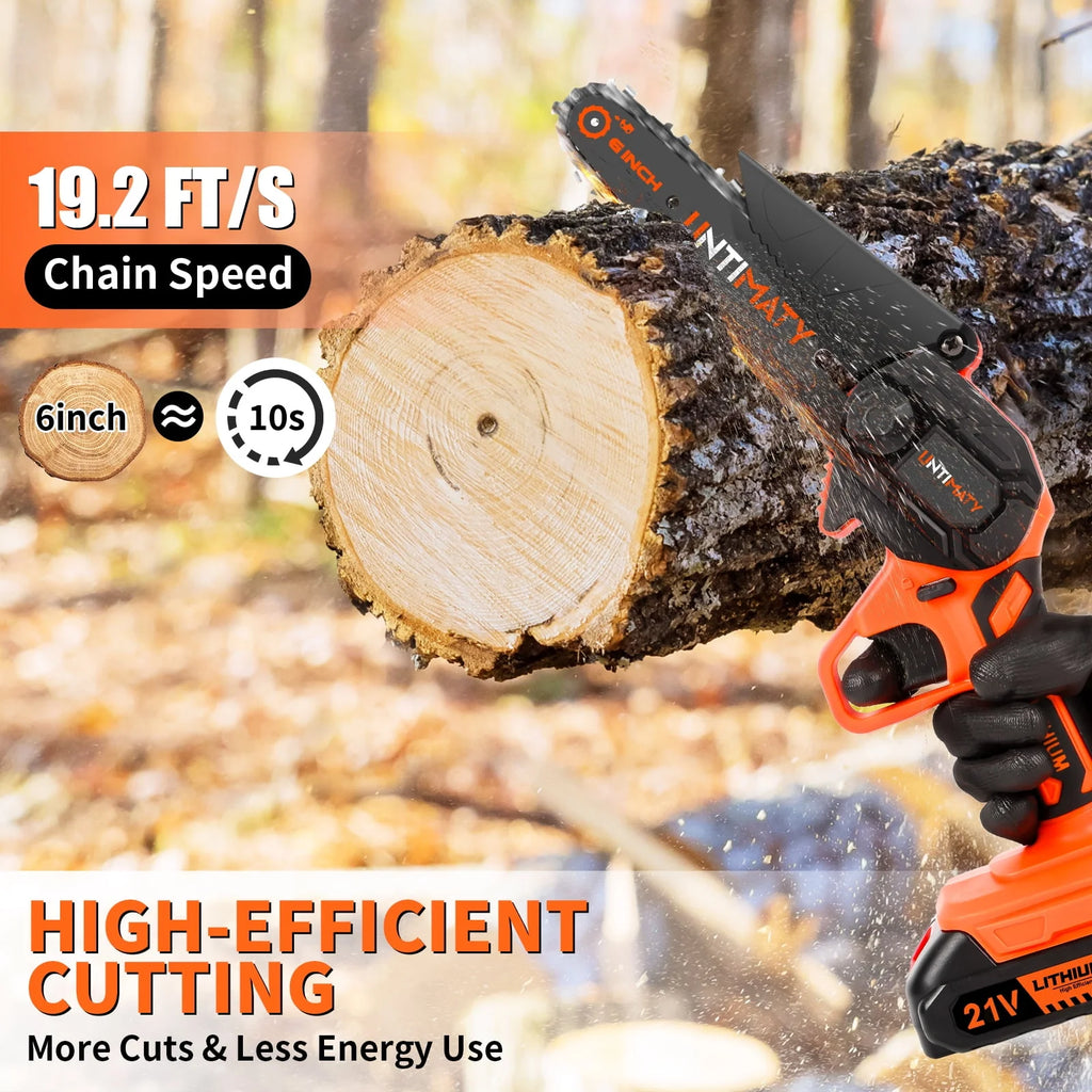 6 Inch Cordless Mini Chainsaw with 2 Batteries 2 Chains T30273